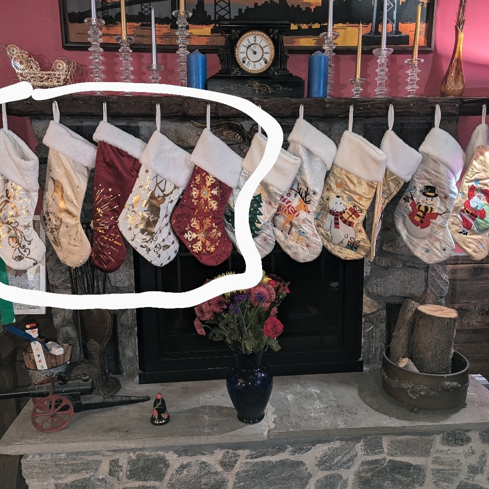 Five Christmas stockings.  EUC.
